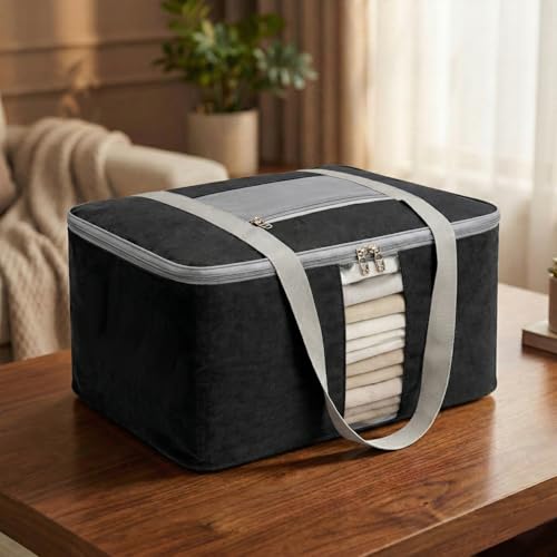 Image of EASY HOME 70 litre Storage Bags for Clothes Large | Cloth Storage Organizer with Zip Closure | Wardrobe Bag for Sarees, Quilts & Blankets | Moisture Proof Nylon Cover Bag (Pack of 1)