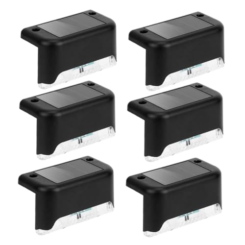 OATIPHO 6 Luces LED Solares Impermeables para Escaleras y Jardín Luz Blanca Fría Carcasa Negra Kit de Iluminación Exterior para Patio y Pasillo Energía Solar Resistente para Uso al