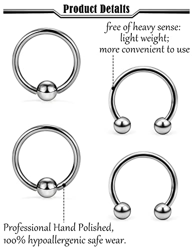 16G 14G G23 Titanium Nipple Piercing Jewelry Tongue Rings Hypoallergenic Horseshoe Captive Bead Tongue Nipple Ring Nipplerings Barbells Hoops Rings Piercing Jewelry for Women Men 14MM 3 Pairs3