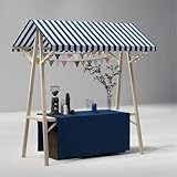 Puestos Ambulantes Móviles, Carrito De Comida Móvil Portátiles Con Toldo A Rayas Y Ruedas, Plegables, Ideales Para Eventos De Mercado(Blue)
