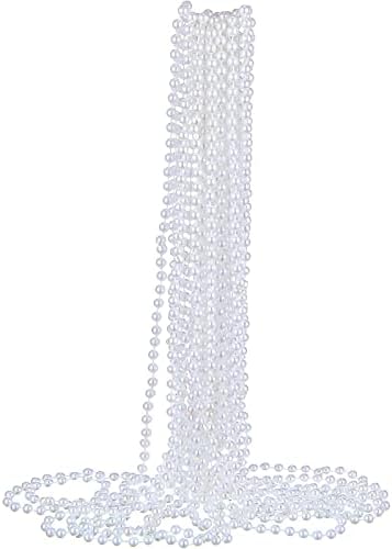 12 Pack Fake Pearl Necklace Costume Jewelry Long Faux Pearl Necklace Party Favors White Plastic Flapper Bead Strand for Kids Girls Women 1920s Wedding Bridal Shower Tea Birthday Decorations