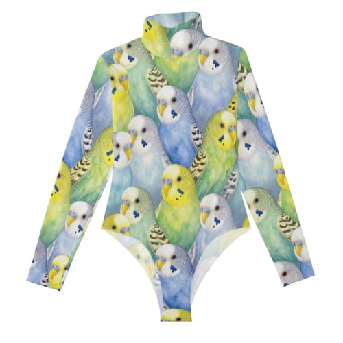 Body de manga larga GuoChe con estampado de perico y cuello alto para mujer