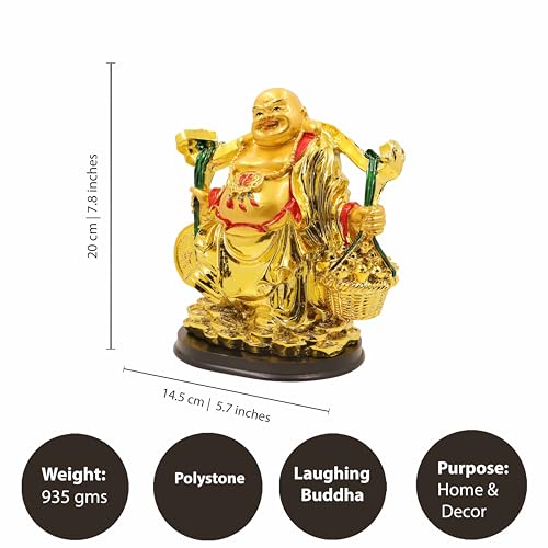 Image of Spillbox Resin Golden Happy man Statue|Laughing Buddha|Feng Shui|Show Piece|Gift Item |Vastu|Decorative Showpiece for Home Decor|Office Desk Table (Happy Man Gold Ingot)