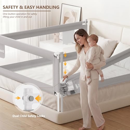 ZEHNHASE Bettgitter, Kinderbettgitter zum vertikalen Heben, Sicherheitsschutz, Bettgitter zum Schutz vor Stürzen für Kleinkinder, Babys und Kinder (Grau, 200cm,1Seite)