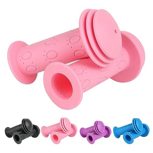 RAFIYU Manijas de Bicicleta para niños, 1 Par 22mm manijas para Manillar para niños, manija de Bicicleta puños Patinete,puños Bicicleta Antideslizantes Largo 105mm para Scooter,Triciclo (Rosa)