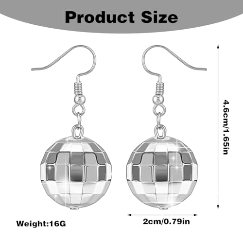 Mirrorball Earrings - Women's 70s Disco Ball Dangle Earrings for Dance Party Costume Accessories2