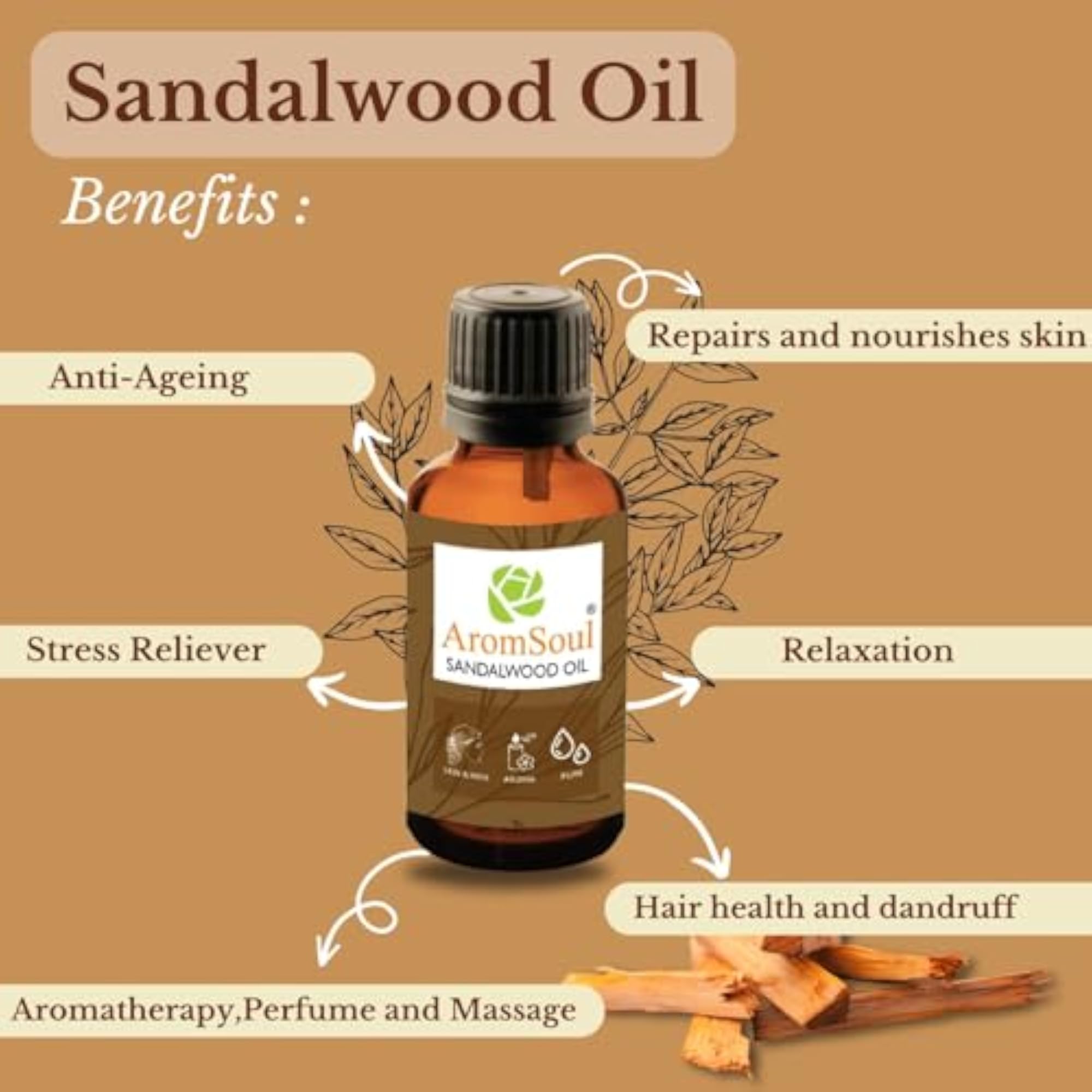 Aromsoul Sandalwood Essential Oil 15 Ml