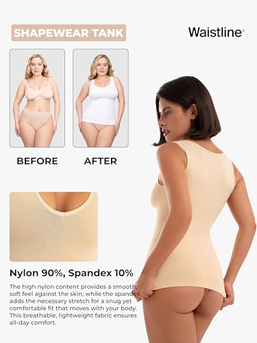 WAISTLINE Women's Compression Tank Top with Wide Straps - Shapewear Camisole for Women - Body Shaper Cami for Tummy Control