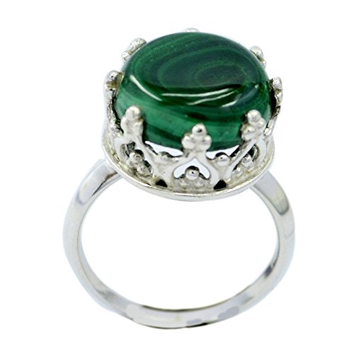 Bague malachite véritable argent : l'anneau ajustable de taille H à Z