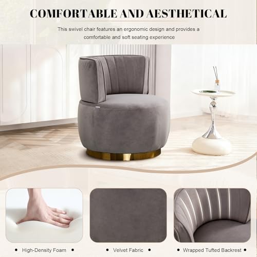 Sillón redondo giratorio cómodo de terciopelo gris miniatura 4