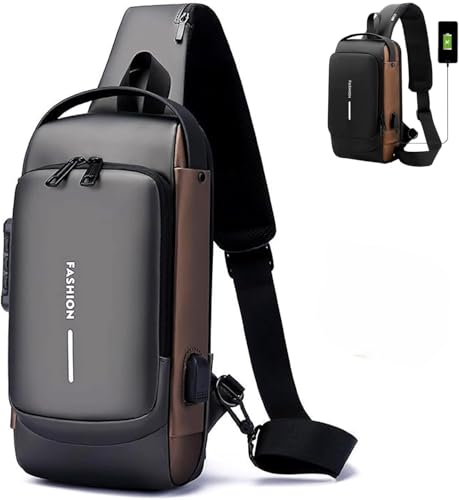 New Carbon Fiber Streamline Anti-theft Sling Bag, Waterproof USB Port Sport Shoulder Bag, Password Backpack for Hiking Cycling Running Travel