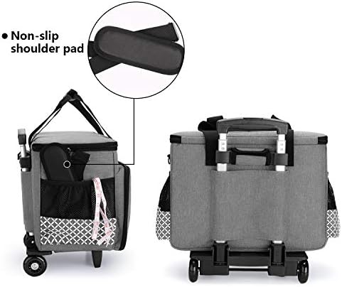 Yarwo Sewing Machine Trolley Bag on Wheels, Detachable Rolling Sewing Machine Bag with Bottom Support Board for Most Standard Sewing Machine and Accessories