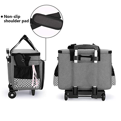 Yarwo 2026 Upgraded Detachable Rolling Sewing Machine Carrying Case, Sewing Quilting Tote Bag with Trolley and Removable Bottom Board for Most Standard Sewing Machine and Accessories, Gray with Grid - Thumbnail 5