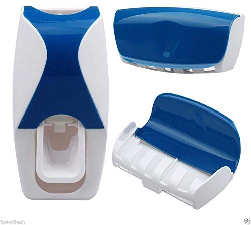 Image of Puffin Squeezer Kit Wall Mounted 5 Toothbrush Holder with Automatic Toothpaste Dispenser Multi Color