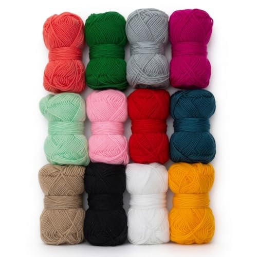 Image of 12 Pcs Multicolor Knitting Oon Yarn Set for Crochet & Craft Projects Soft Acrylic Wool Thread Bundle Assorted Bright Colors for DIY Knitting Weaving Embroidery Pom Pom Making