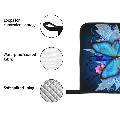 Purple Blue Butterfly Oven Mitts And Pot Holders Sets Set Of 4，Resistant Hot Pads Non-Slip Cotton Lining Gloves For Kitchen Baking Cooking Grilling #TOP5