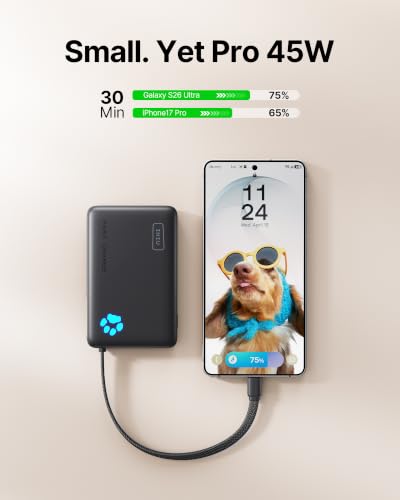 INIU 45W Portable Charger, 10000mAh Power Bank with Built in USB C Cable, Small USB C in&Out Fast Charging Powerbank, Phone Charger Battery Pack for iPhone 17 16 15 Pro iPad Samsung S25 S24 Google etc
