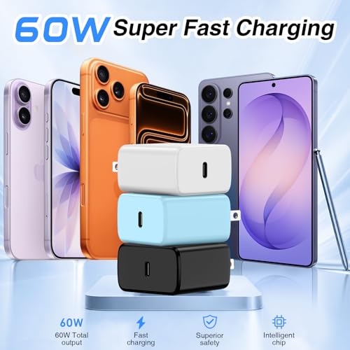 QZIIW Super Fast Charger Type C,60W Colorful Mixed USB C Fast Charger Block — view 4