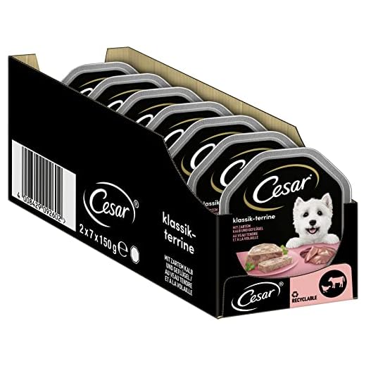 Comida para Perros, pienso húmedo clásico, de Ternera y Ave, Pack de 7 Unidades, (Cada Unidad con 2 Cuencos de 150 g)