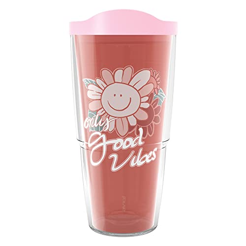 Tervis Made in USA Double Walled Only Good Vibes Floral Insulated Tumbler Cup Keeps Drinks Cold & Hot, 24oz, Classic