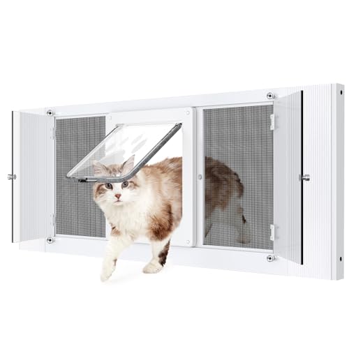 2-in-1 Cat Door for Window with Acrylic Panel Rainproof & Ventilation Dual Modes Adjustable Width of 32-36 for Sliding Windows Weather Resistant Window Cat Door Insert