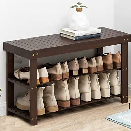 Banc à chaussures en bambou marron : la solution gain de place pour petite entrée