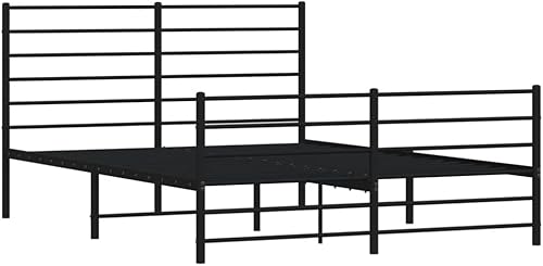 vidaXL Marco de cama doble de acero robusto con cabecero y estribo, soporte de listones de metal, espacio de almacenamiento adicional, negro, 53.9 x