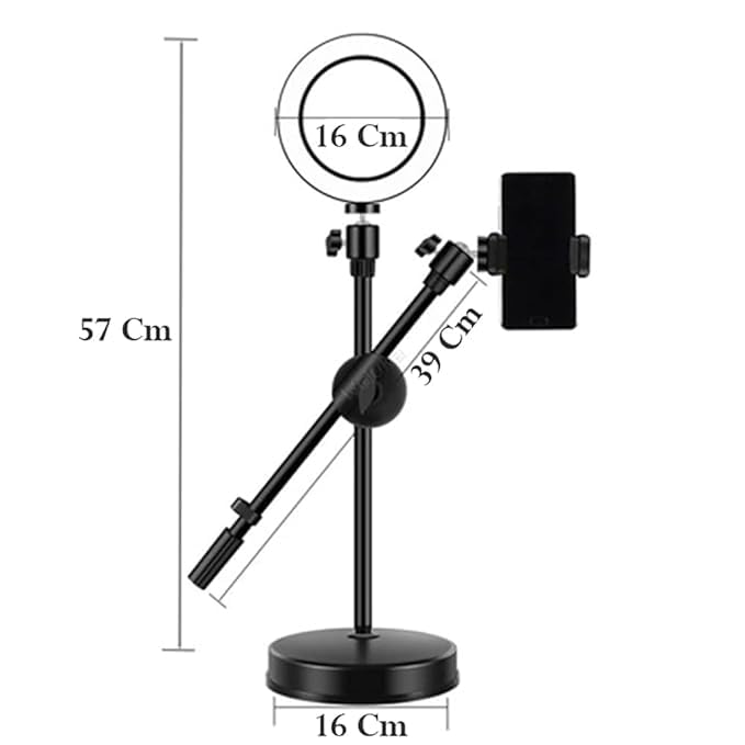 Image of Overhead Shooting Tripod Stand with 16cm USB LED Ring Light & Mobile Holder, Adjustable Overhead Stand for Phone | Ring Light Tripod for Flat Lay Photography, Cooking Videos, YouTube & Vlogging