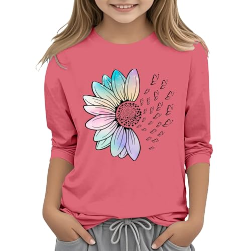 sfdgfhyf Children and Girls Casual Solid Color Round Neck Seven Cuff T Shirt Top 3 13 Years Big Girls Outfits
