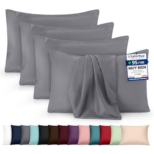 Utopia Bedding – Juego de 4 Fundas de Almohada – 50 x 75 cm – Oeko-Tex – Microfibra cepillada, 100% poliéster, con Cierre Tipo sobre (no Incluye Relleno), Solo Funda de Almohada – Gris