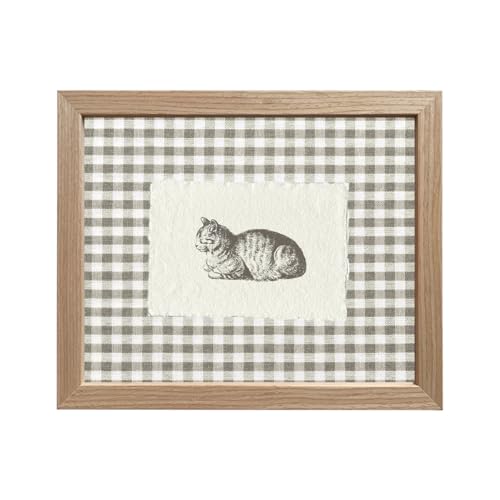 Vintage Cat Print Gingham Wall Decor Trendy Wall Art Aesthetic