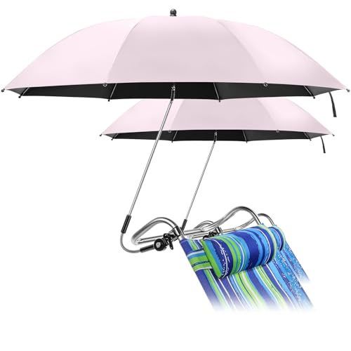 Talltalk 2 Pcs Beach Umbrella with Clamp, 42" UV Protection Chair Umbrella, 360° Adjustable Universal Clamp Sun Shade for Beach Chair, Stroller, Wheelchair, Golf Cart & Bleachers(Pink)