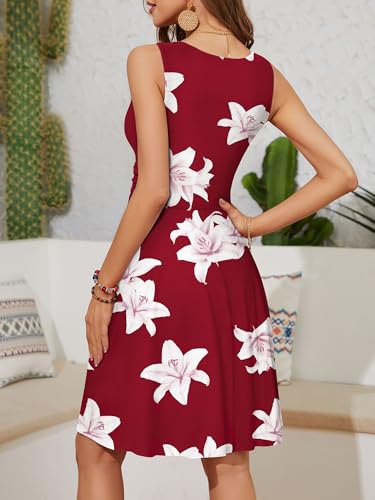 Image of OURIN Women's Spring Deep V Neck Sleeveless Floral Sundresses with Pockets Flowy Summer Dresses for Women