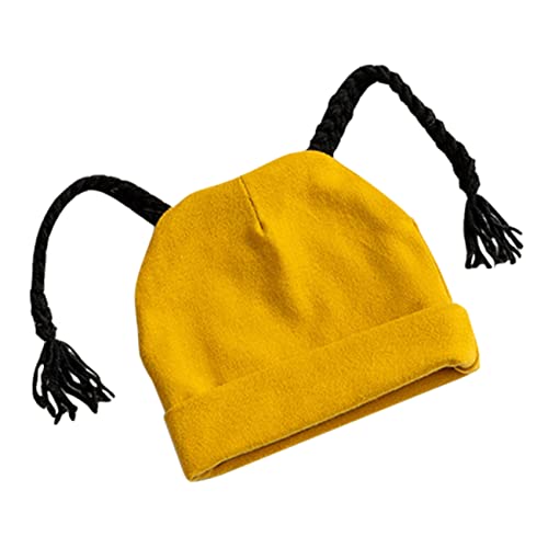 FRCOLOR Winter Knitted Wig Hat for Adorable Warm Newborn Accessory with Braided Design for Boys and Soft and Cozy for Delicate Skin Yellow