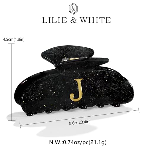 Image of LILIE&WHITE Acrylic Letter Hair Clips For Women Stylish J Monogram Hair Claw Alphabet Hair Clip Fashion Glitter Claw Clips Elegant And Durable Hair Accessory Large Hair Clips Black J