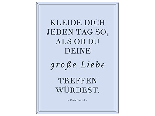 Interluxe WANDSCHILD Metallschild KLEIDE Dich JEDEN Tag Coco Chanel Pastell...