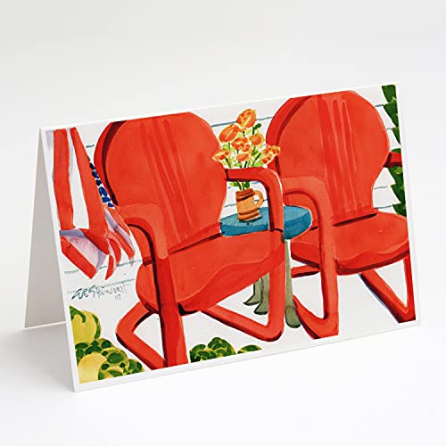 Caroline's Treasures 6140GCA7P Red Chairs Patio View Greeting Cards and Envelopes Pack of 8 Blank Cards with Envelopes Whimsical A7 Size 5x7 Blank Note Cards