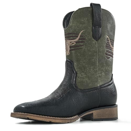 MacePhenoMelon Men’s Cowboy Boots Square Toe Black GNB-11