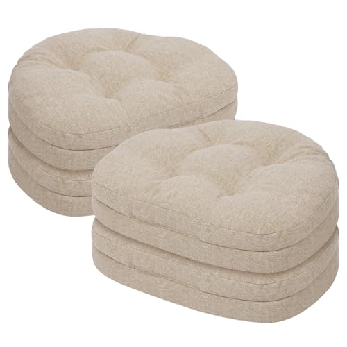 baibu Kitchen Chair Cushions Set of 4, Dual-Layer Patented Design Memory Foam Windsor Seat Pads, Dining Chair Cushions with Ties & Washable Cover, 17x 15.5 x 3.5in, 4 Pack, Beige