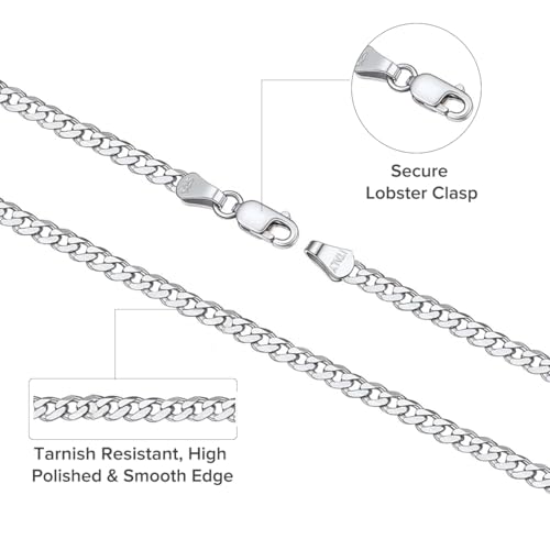 Real Solid 925 Sterling Silver Cuban Link Chain Necklace for Men - Curb Chain Necklace & Bracelet - Available in 2mm, 3mm, 4mm & 5mm2