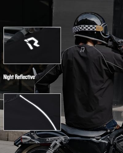 RIDEIRON Motorradjacke Herren Winddichte Leichte Gefütterte für alle Jahreszeiten Wasserdicht UPF40+ Sonnenschutz Kompakt Tragbar Geeignet zum Motorradf Klettern Schwarz XL