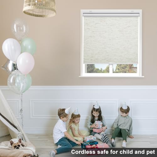 Blackout Roller Shades Blinds Cordless for Windows Pull Down Room Darkening Door Blinds with Thermal Insulated Easy to Install for Living Room,Bedroom,Home,Office Linen Beige 59" W x 72" H