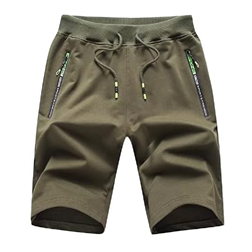 Tansozer Men's Casual Shorts Elastic Waist Comfy Workout Shorts Drawstring Summer Jogger Shorts with Zipper Pockets (Army Green, Large)