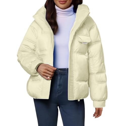 riou Chaqueta Acolchados Mujer Invierno con Bolsillos Abrigo algodón Manga Larga Vintage Cremallera Niñas Adolescentes Abrigos con Bolsillos Gruesos cálido a Prueba de Viento Outwear
