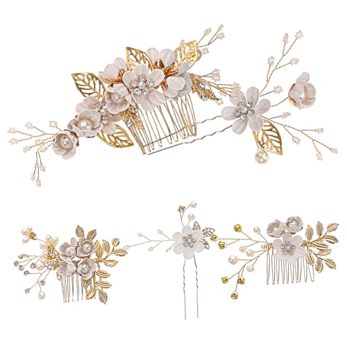LOORGVEL 1セット手作り珍珠?珠ヘアコーム 結婚式用花飾り 点 糸デザイン