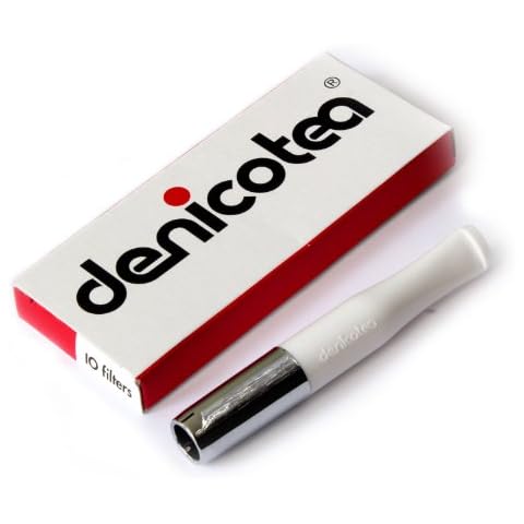 Denicotea Cigarette Holder White and Silver Color + 10 Extra Filters Cover