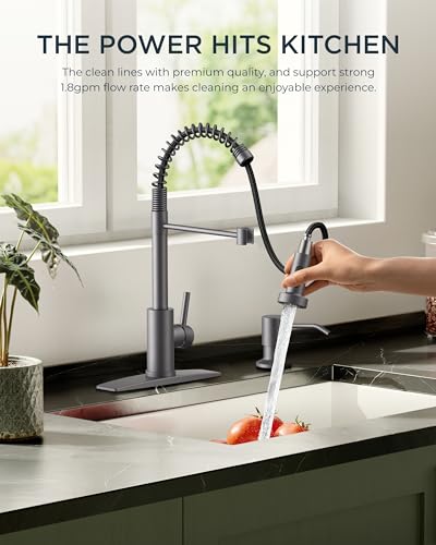 Image of FORIOUS Kitchen Faucet with Pull Down Sprayer, Stainless Steel Commercial Single Handle Classic Spring Pull Out Sink Faucet for Pot Filler, Farmhouse Camper Bar Laundry Room, Grey