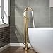 WOODBRIDGE Contemporary Single Handle Floor Mount Freestanding Tub Filler Faucet with Hand Shower in (Brushed Gold) Finish,F0007-BGVT