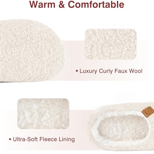 Image of Evshine Memory Foam Fuzzy Slippers for Women Curly Fleece House Shoes | Indoor Outdoor, Comfy and Warm Fur Lining, Non-slip Rubber Sole, Bedroom Slip on, Cozy, Cushioned, Machine Washable