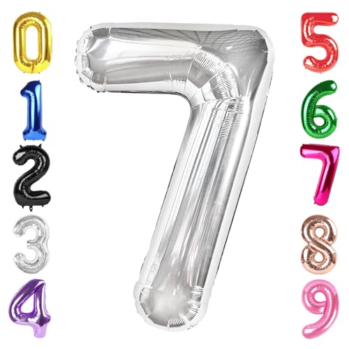Image of 40 Inch Silver Number 7 Balloon Birthday Party Decorations for Men & Women